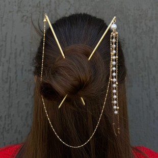 Металева подвійна шпилька для волосся "Перлинний блиск"